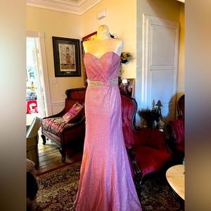 Gorgeous pink dress. The material is a sequin design. But not fully sequined.